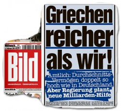 Couverture de Bild le 5 f&eacute;vrier 2014: "Les Grecs sont plus riches que nous!" (De quel droit?) &copy; Bildblog.de